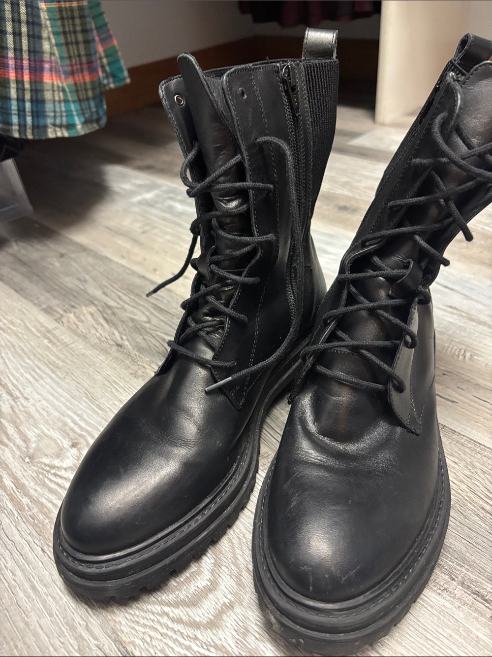 Geox Black Leather Combat Boots